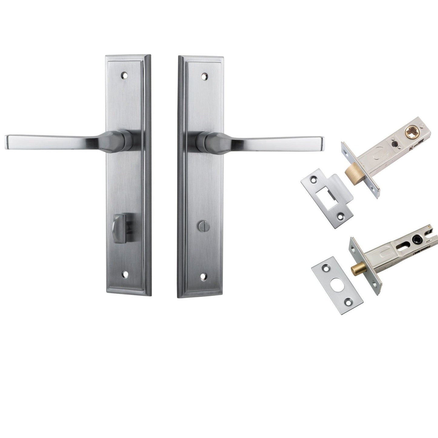 Iver Door Handle Annecy Stepped Privacy Brushed Chrome Inbuilt Privacy Kit