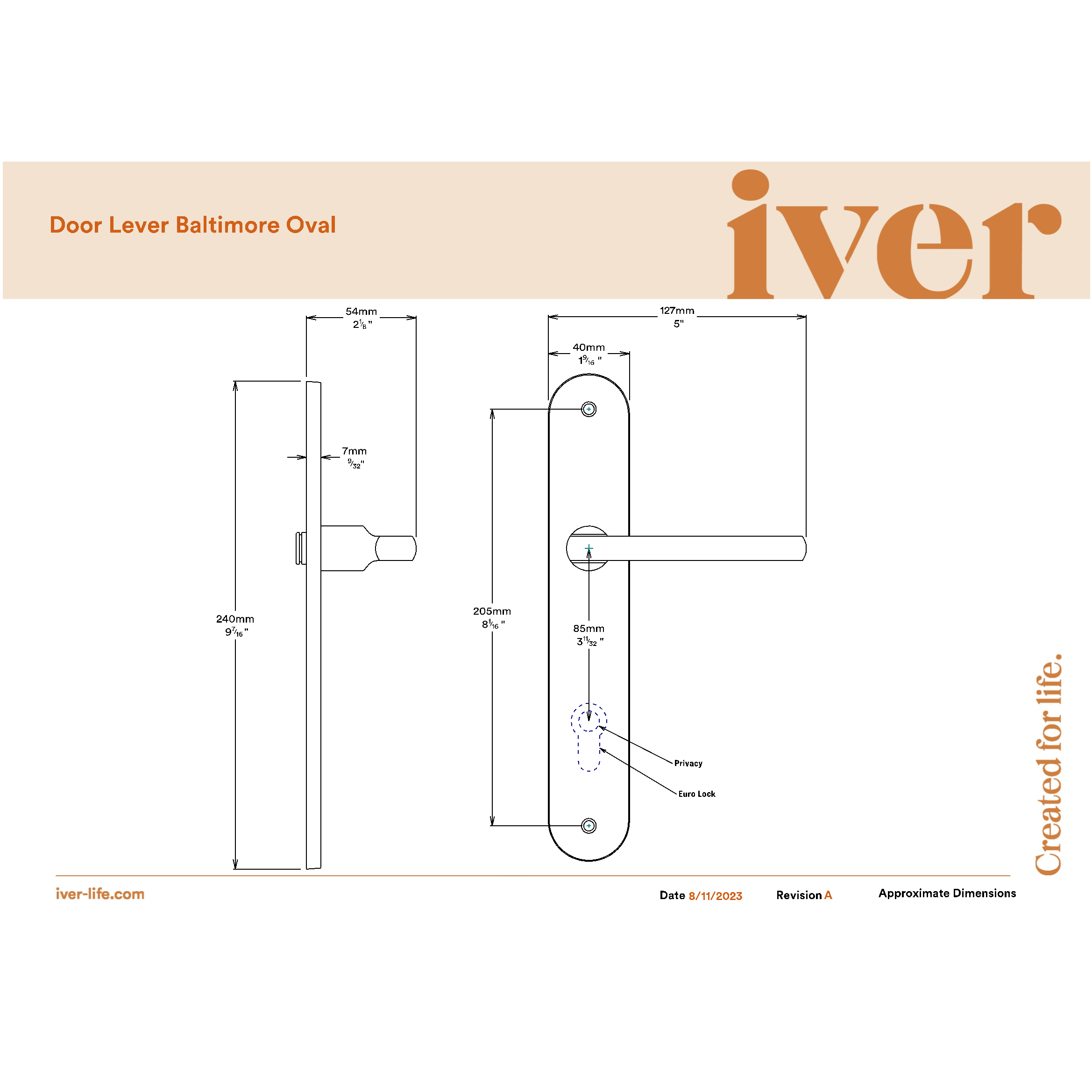 Iver Door Handle Baltimore Oval Latch Pair Brushed Chrome