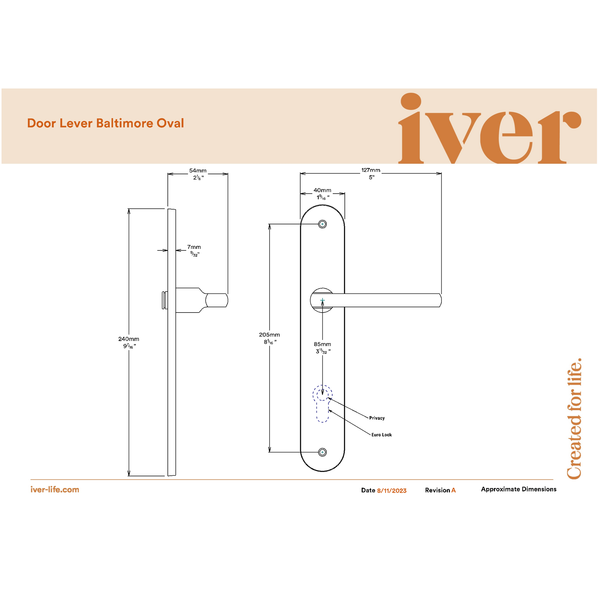 Iver Door Handle Baltimore Oval Latch Pair Polished Brass