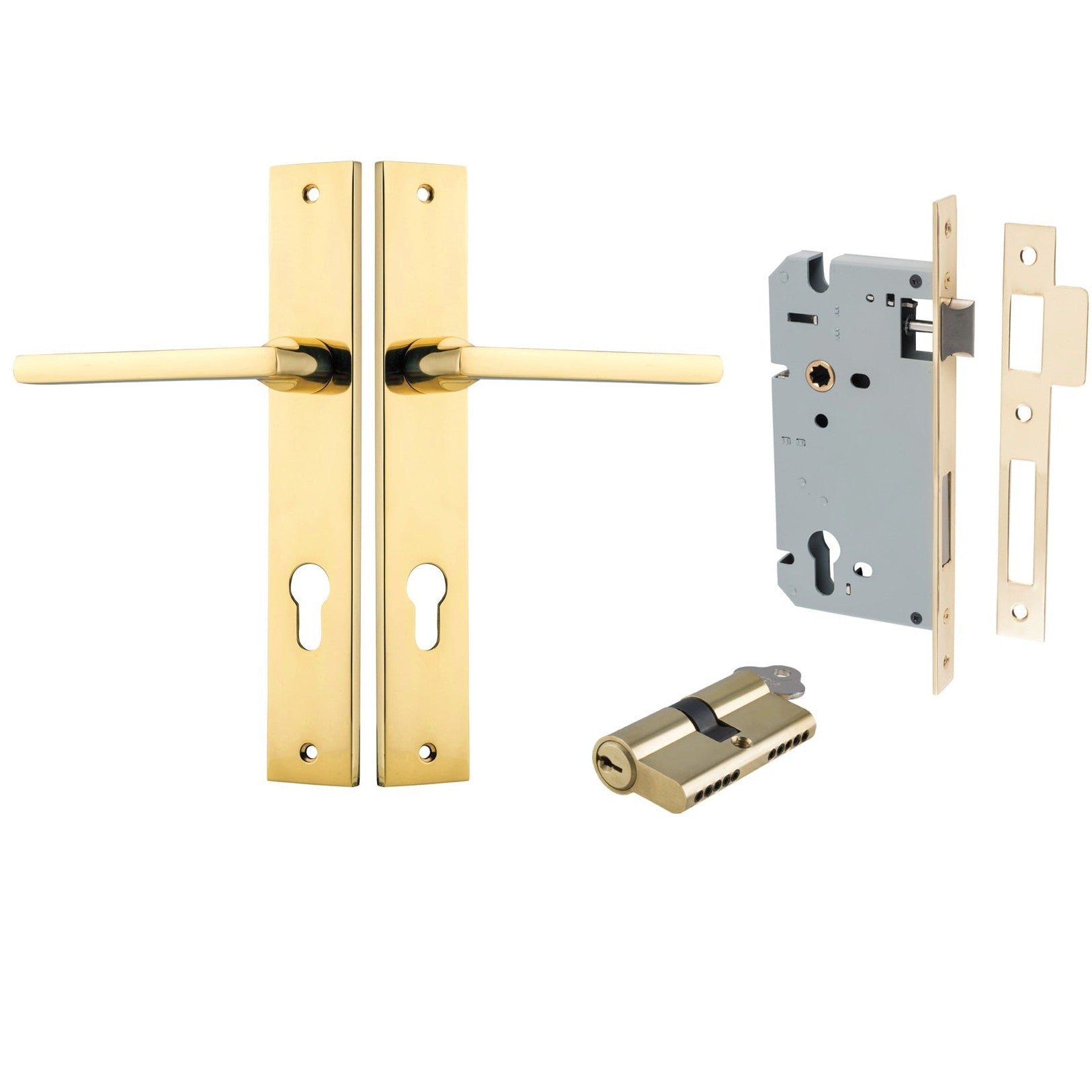 Iver Door Handle Baltimore Rectangular Euro Key/Key Polished Brass Entrance Kit
