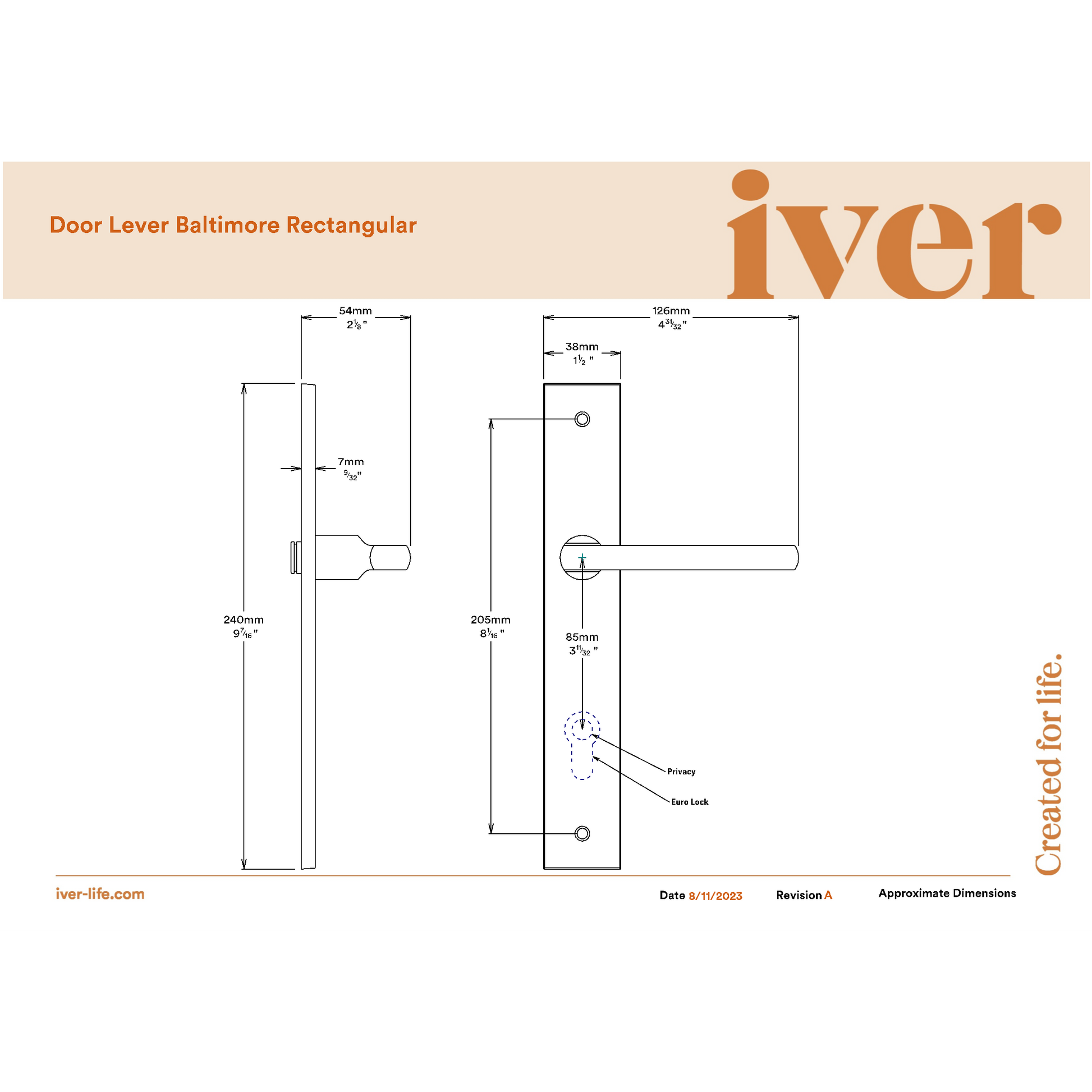 Iver Door Handle Baltimore Rectangular Latch Pair Satin Nickel