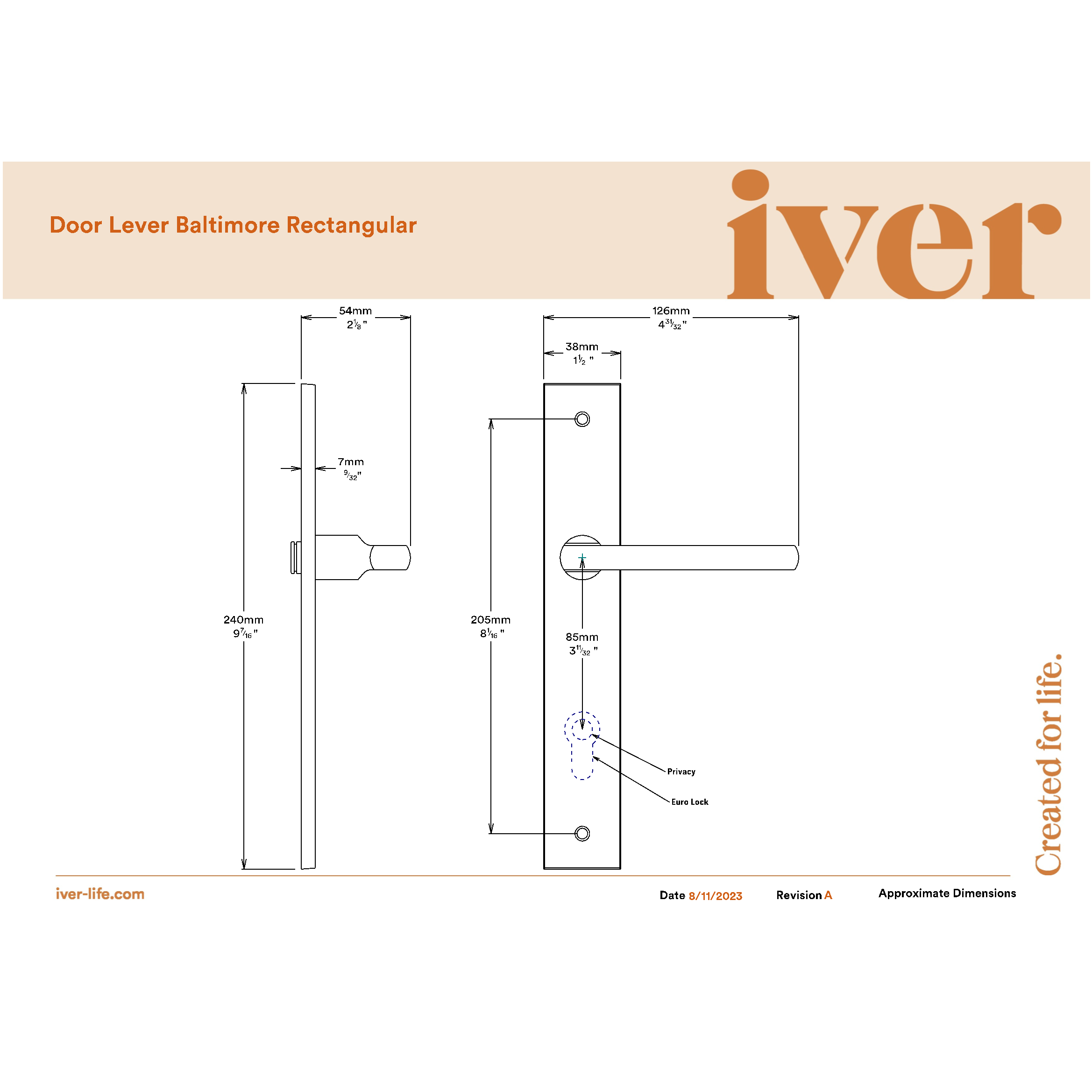 Iver Door Handle Baltimore Rectangular Privacy Pair Chrome