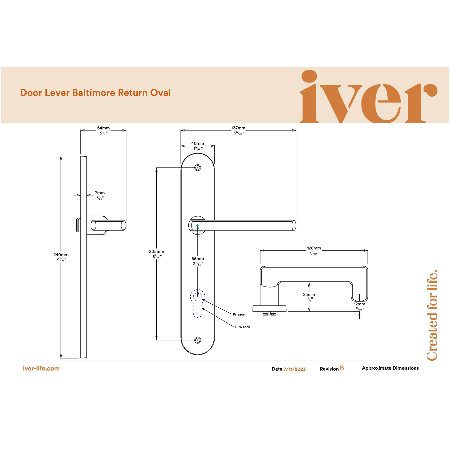 Iver Door Handle Baltimore Return Oval Euro Pair Polished Brass
