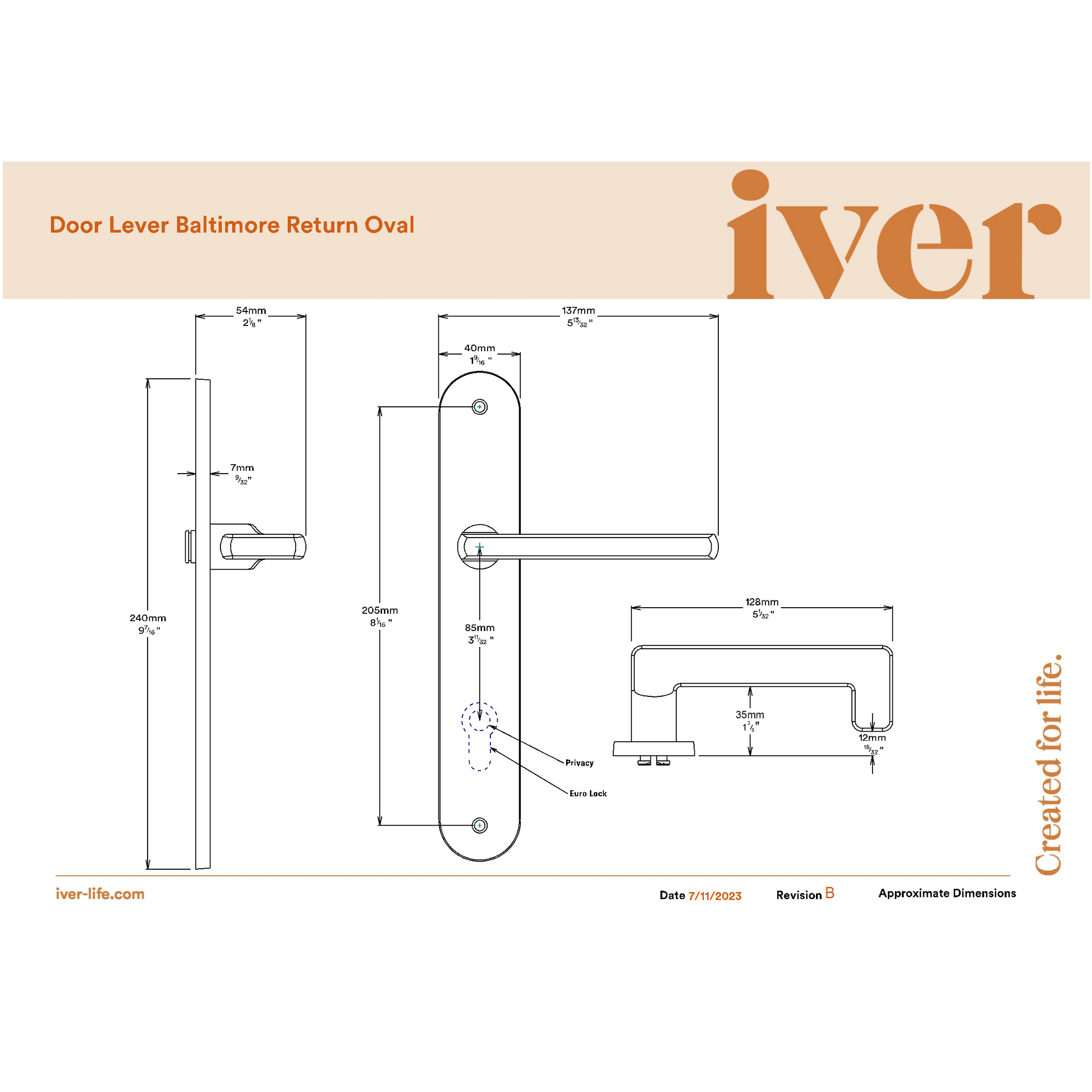 Iver Door Handle Baltimore Return Oval Euro Pair Polished Brass