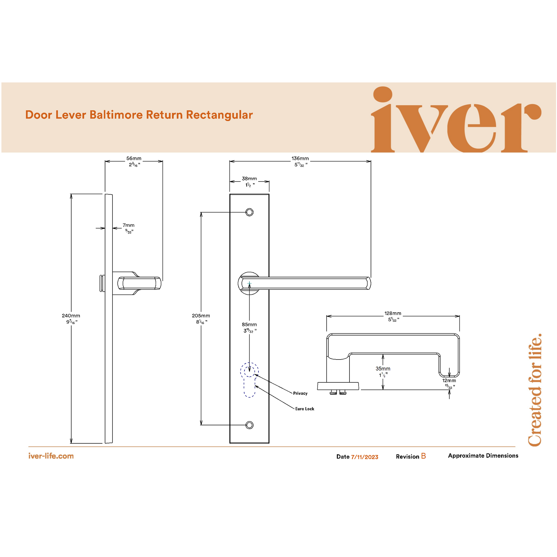 Iver Door Handle Baltimore Return Rectangular Latch Pair Polished Brass