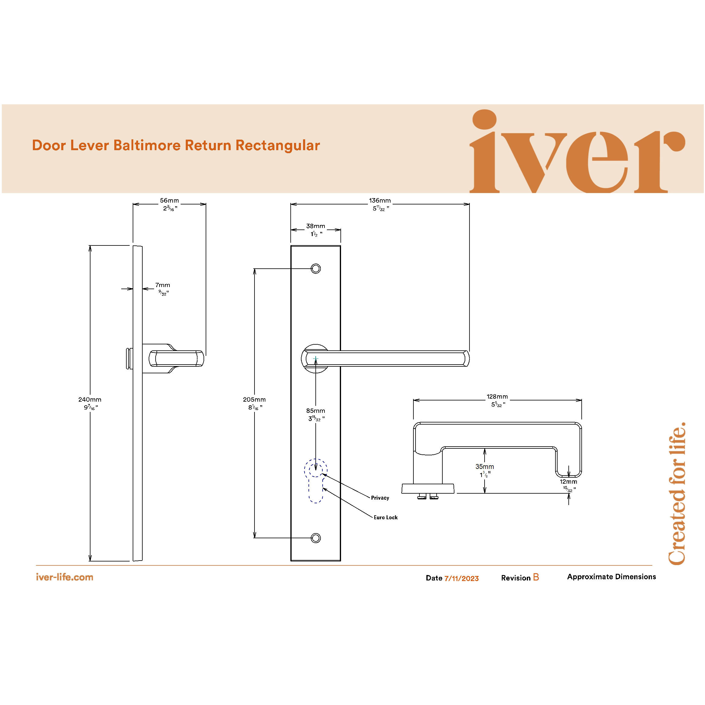 Iver Door Handle Baltimore Return Rectangular Privacy Pair Polished Chrome