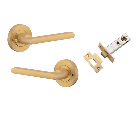 Iver Door Handle Baltimore Round Rose Inbuilt Privacy Pair Kit Brushed Brass
