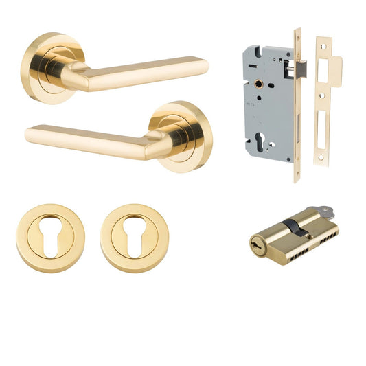 Iver Door Handle Baltimore Round Rose Pair Key/Key Polished Brass Entrance Kit