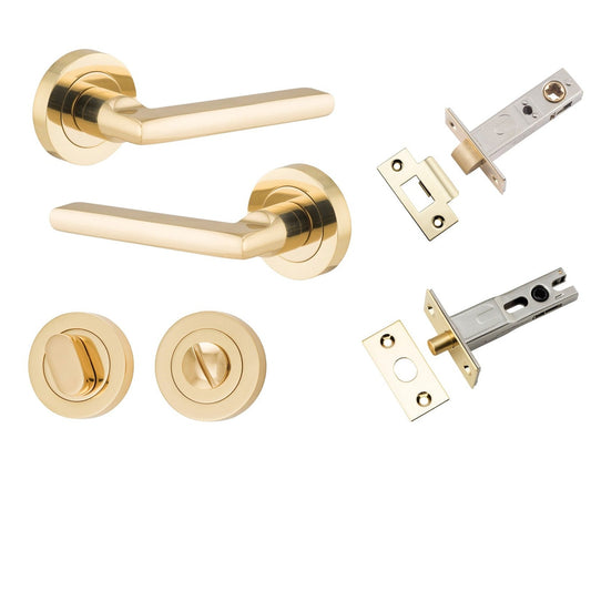 Iver Door Handle Baltimore Round Rose Pair Polished Brass Privacy Kit