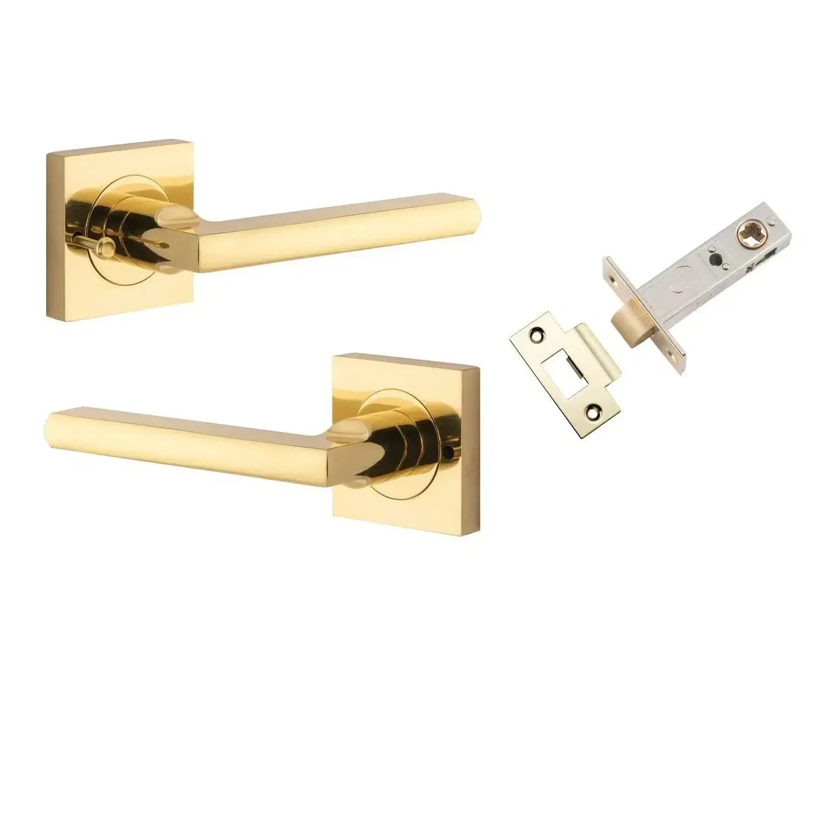 Iver Door Handle Baltimore Square Rose Inbuilt Privacy Pair Kit Polished Brass