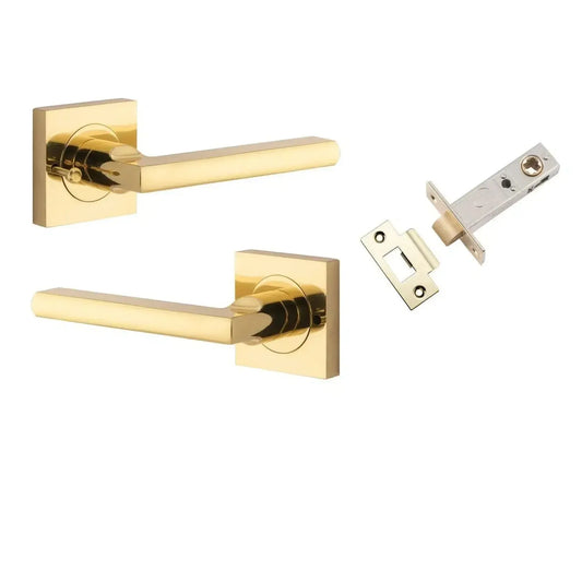 Iver Door Handle Baltimore Square Rose Inbuilt Privacy Pair Kit Polished Brass