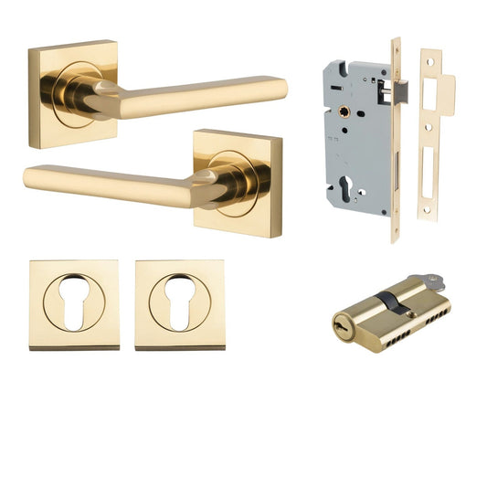 Iver Door Handle Baltimore Square Rose Pair Key/Key Polished Brass Entrance Kit