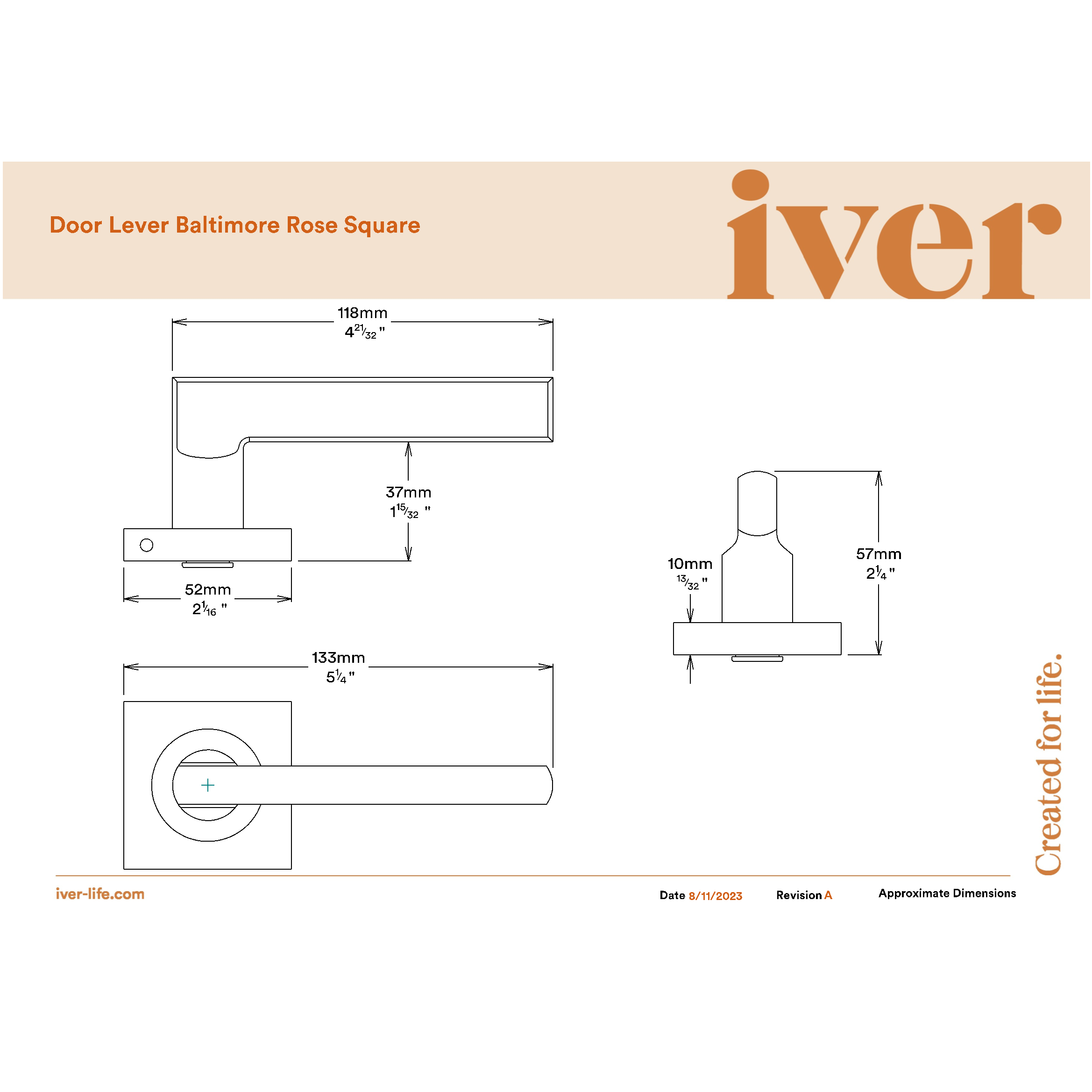 Iver Door Handle Baltimore Square Rose Pair Matt Black