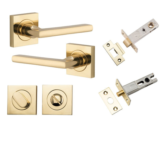 Iver Door Handle Baltimore Square Rose Pair Polished Brass Privacy Kit