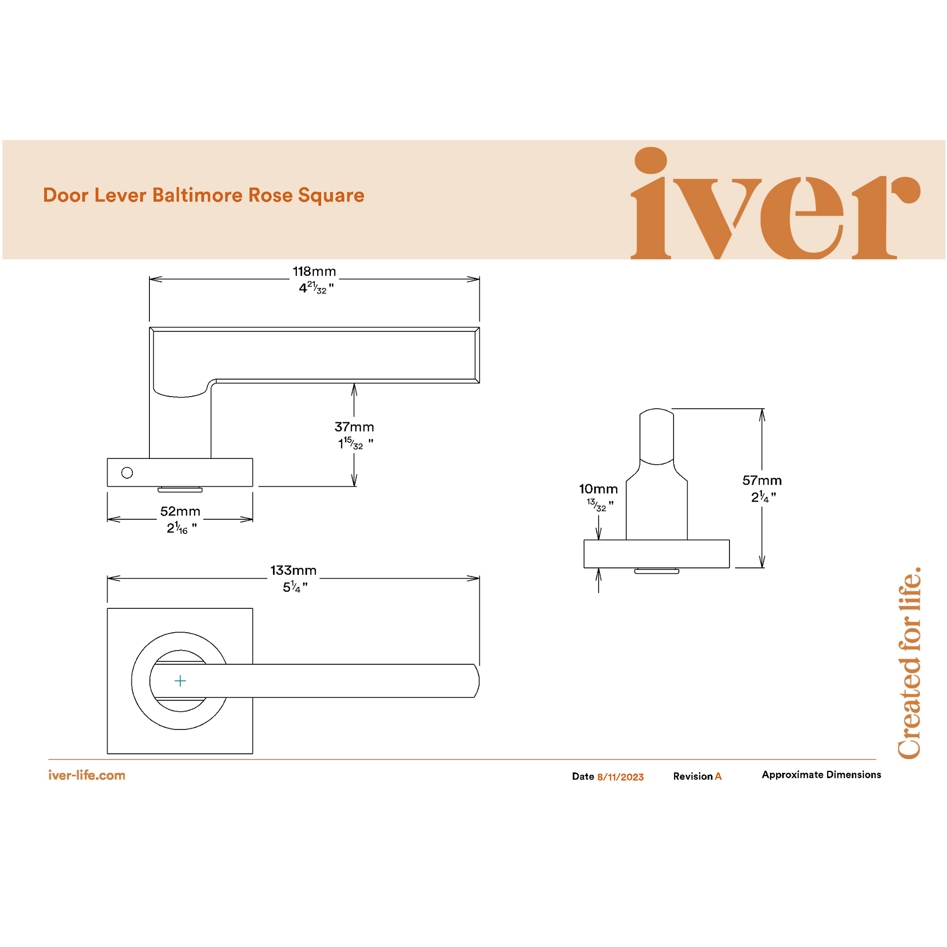 Iver Door Handle Baltimore Square Rose Pair Satin Nickel