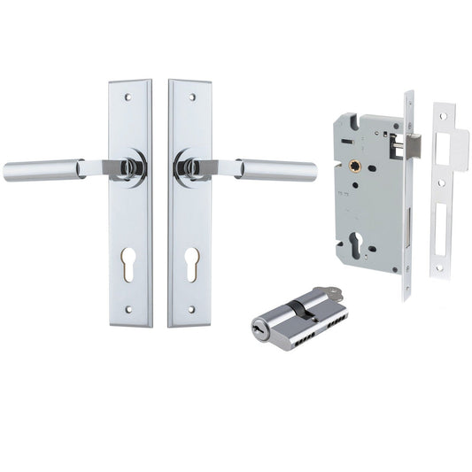 Iver Door Handle Berlin Chamfered Key/Key Polished Chrome Entrance Kit