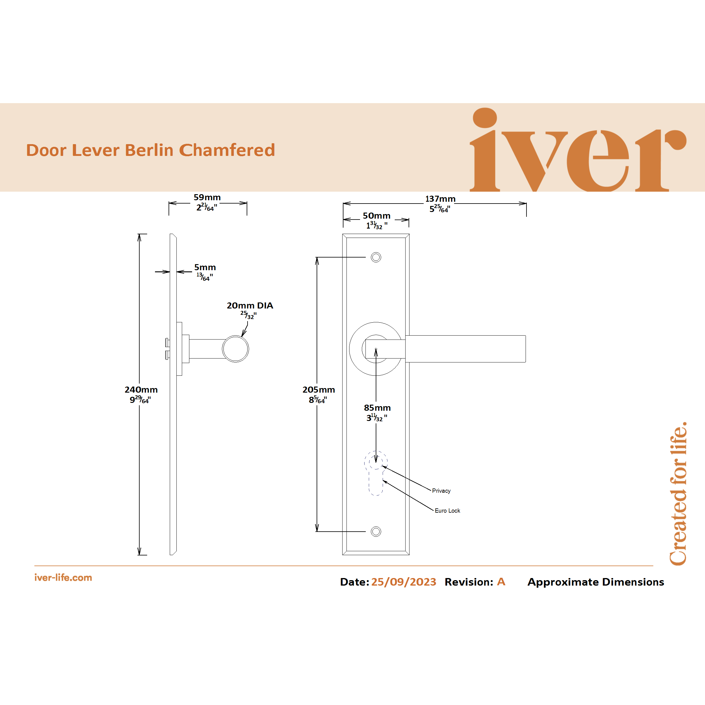 Iver Door Handle Berlin Chamfered Privacy Polished Chrome