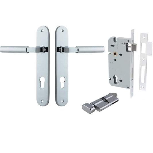 Iver Door Handle Berlin Oval Euro Pair Key/Thumb Polished Chrome Entrance Kit