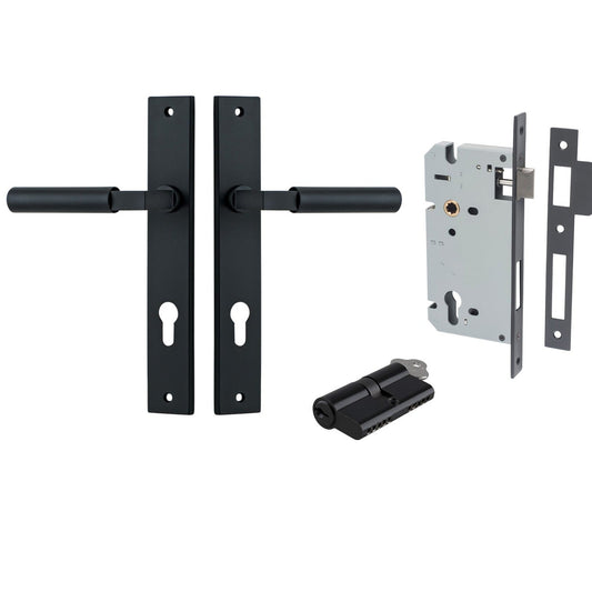 Iver Door Handle Berlin Rectangular Euro Pair Key/Key Matt Black Entrance Kit