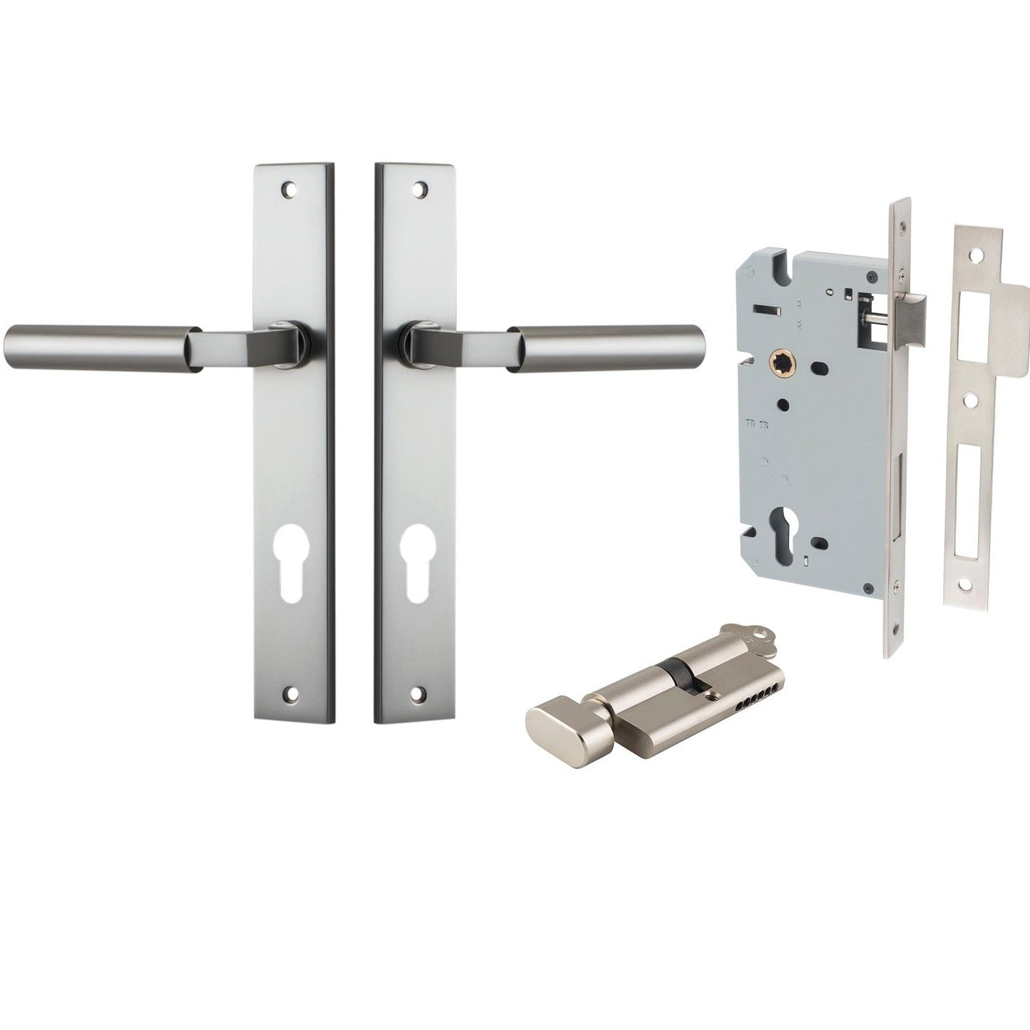 Iver Door Handle Berlin Rectangular Euro Pair Key/Thumb Satin Nickel Entrance Kit