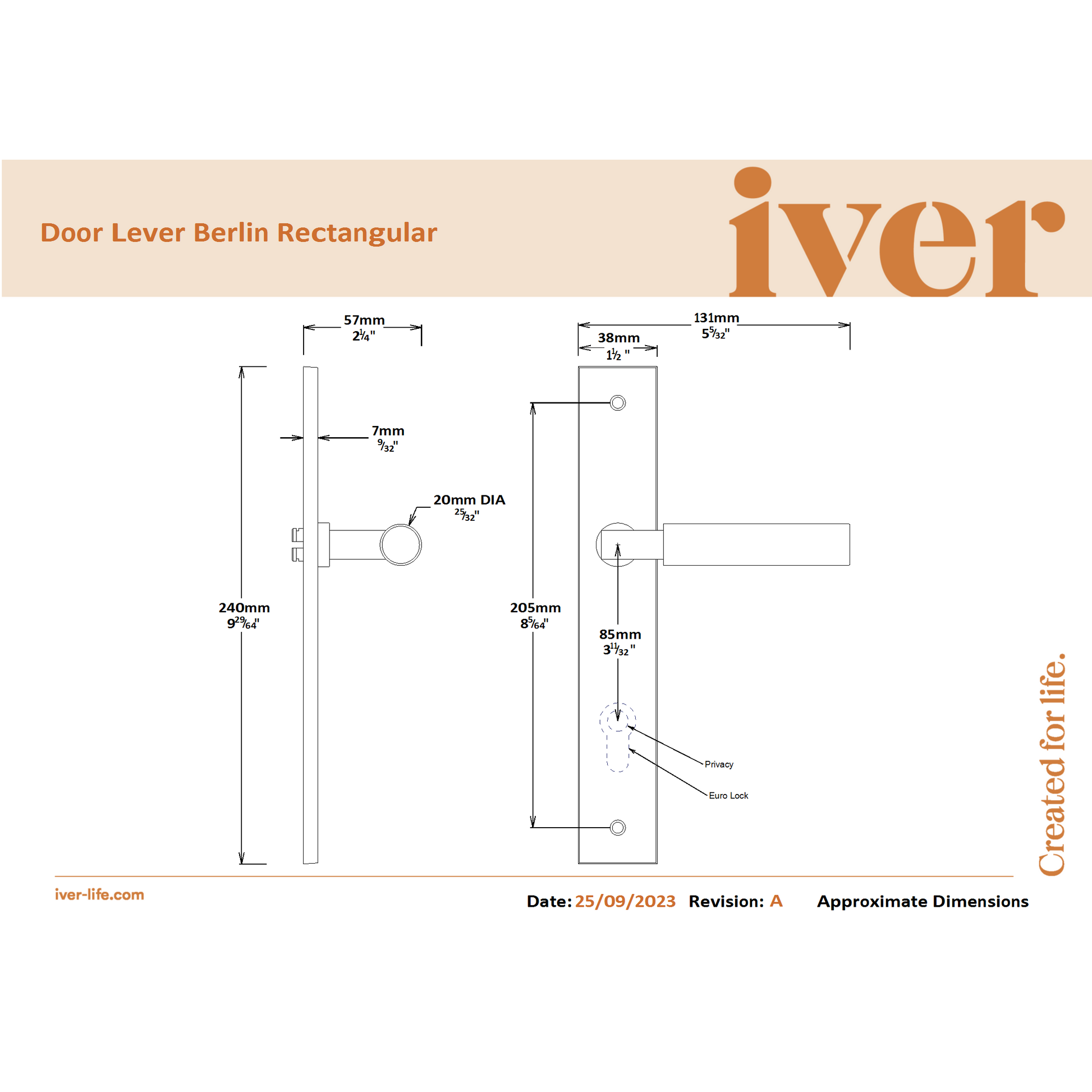 Iver Door Handle Berlin Rectangular Euro Satin Nickel