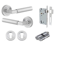 Iver Door Handle Berlin Rose Round Pair Key/Key Brushed Chrome Entrance Kit