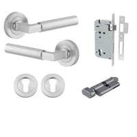Iver Door Handle Berlin Rose Round Pair Key/Thumb Brushed Chrome Entrance Kit