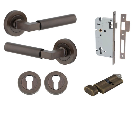 Iver Door Handle Berlin Rose Round Pair Key/Thumb Signature Brass Entrance Kit