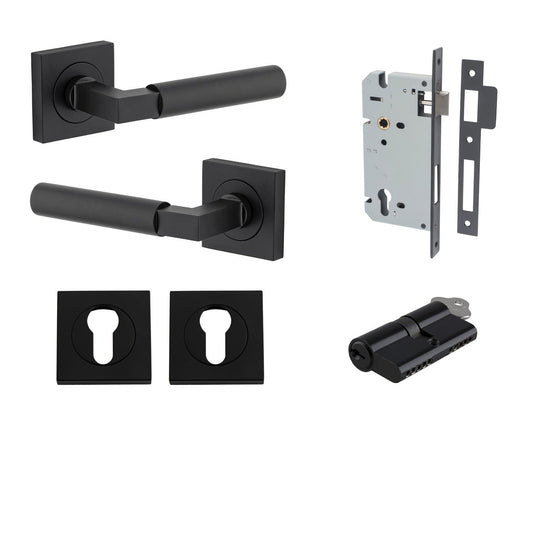 Iver Door Handle Berlin Rose Square Pair Key/Key Matt Black Entrance Kit