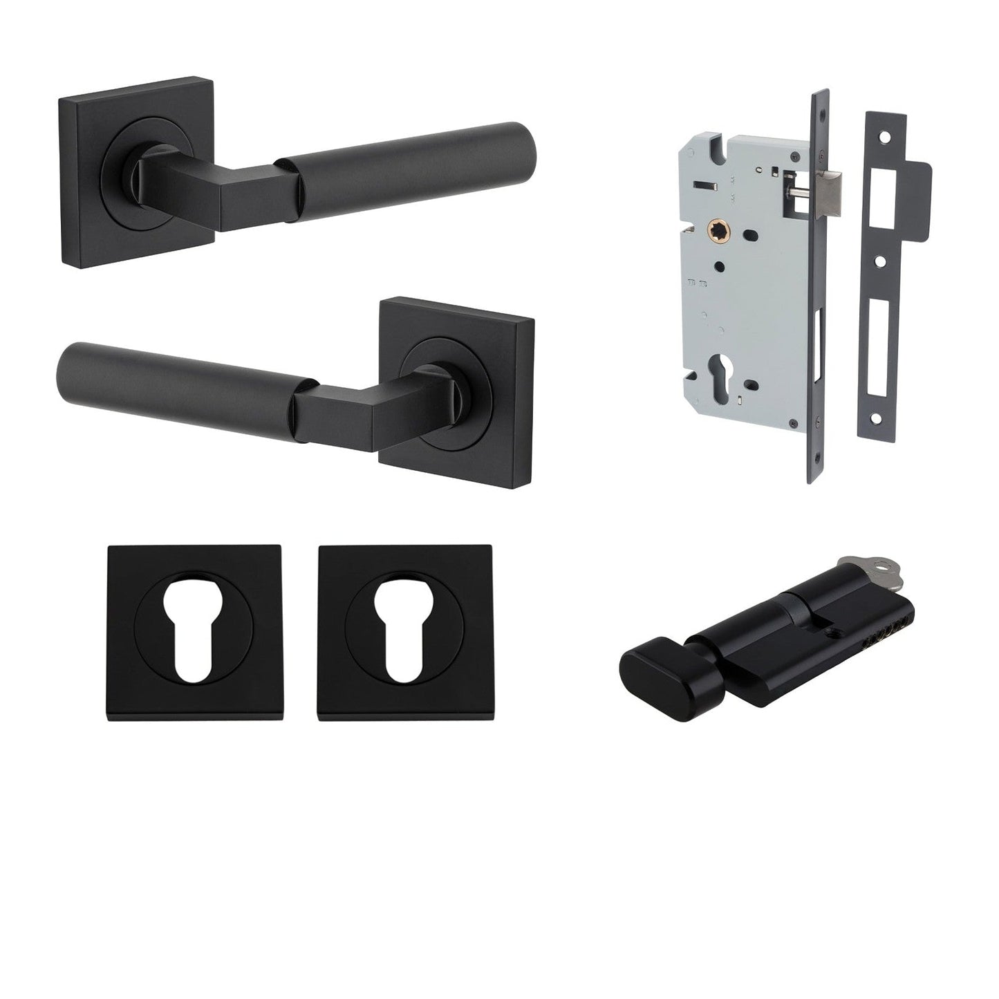 Iver Door Handle Berlin Rose Square Pair Key/Thumb Matt Black Entrance Kit