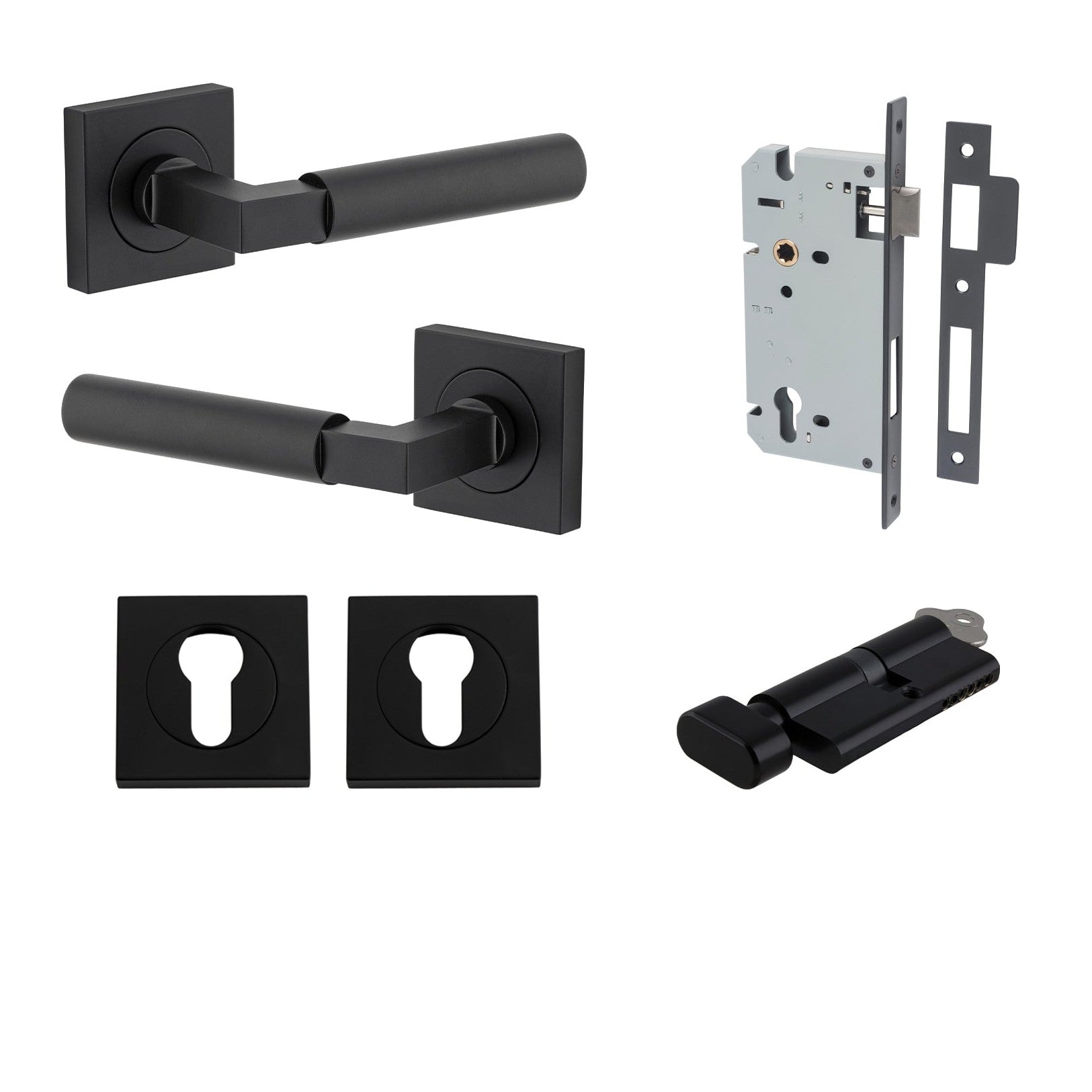 Iver Door Handle Berlin Rose Square Pair Key/Thumb Matt Black Entrance Kit