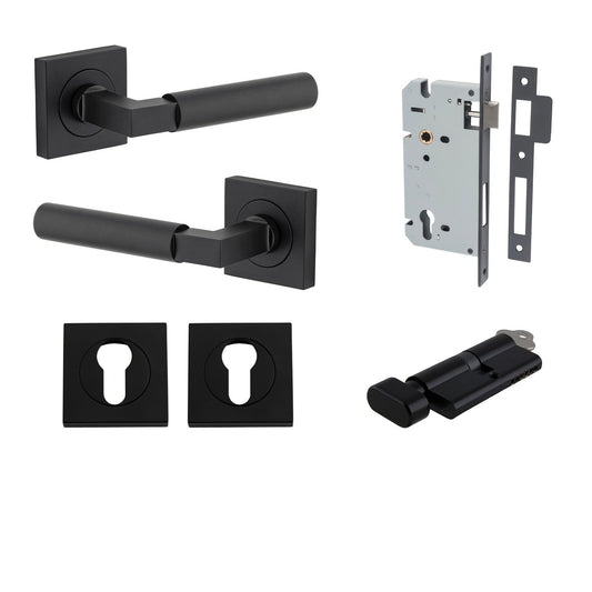 Iver Door Handle Berlin Rose Square Pair Key/Thumb Matt Black Entrance Kit