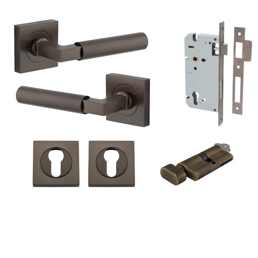 Iver Door Handle Berlin Rose Square Pair Key/Thumb Signature Brass Entrance Kit