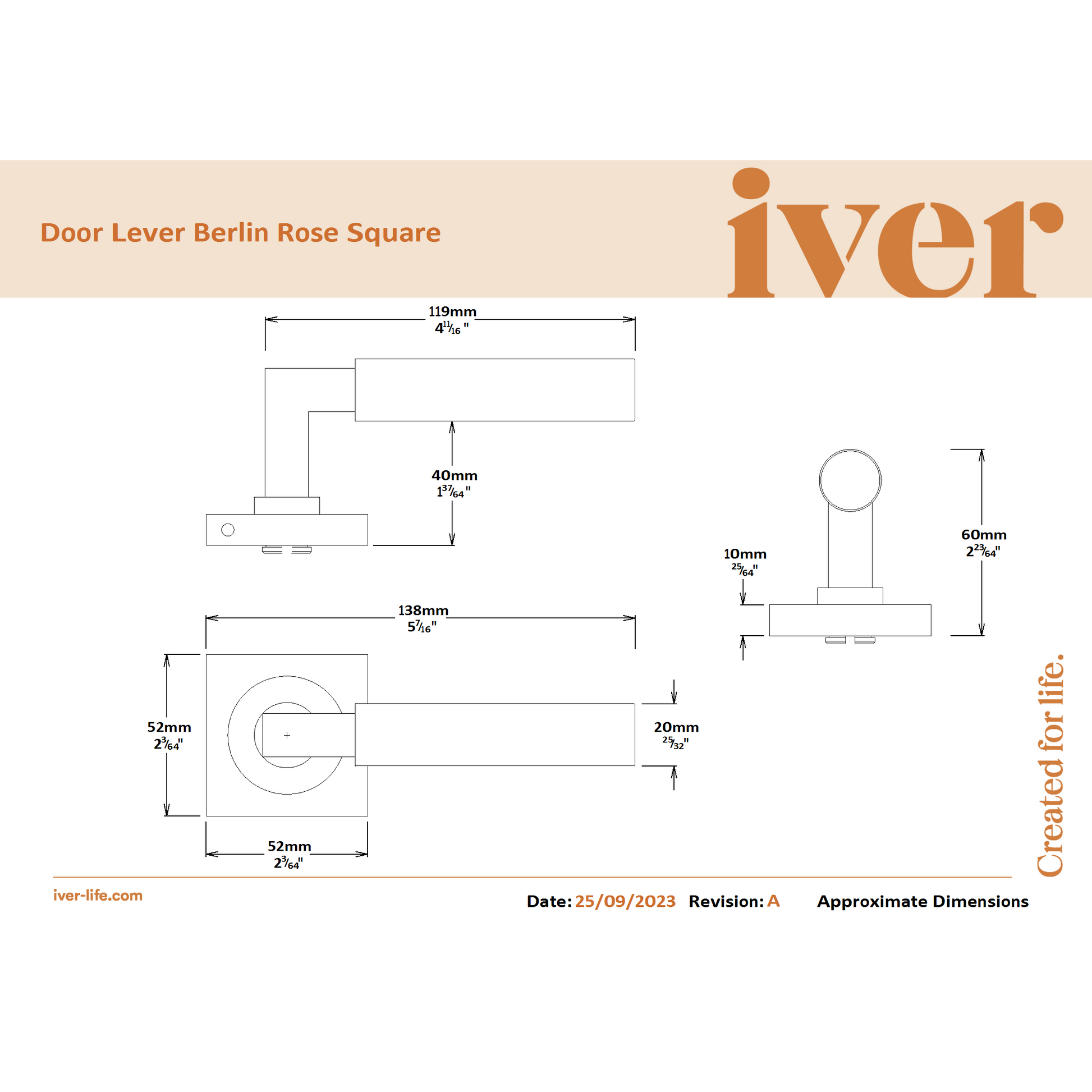 Iver Door Handle Berlin Rose Square Polished Brass Inbuilt Privacy Kit