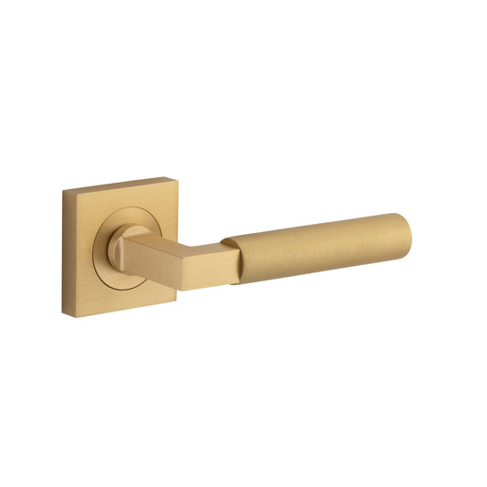 Iver Door Handle Berlin Square Rose Pair Brushed Brass