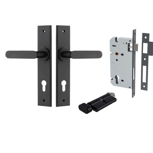 Iver Door Handle Bronte Chamfered Key/Thumb Matt Black Entrance Kit