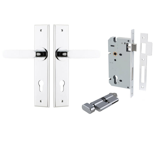Iver Door Handle Bronte Chamfered Key/Thumb Polished Chrome Entrance Kit