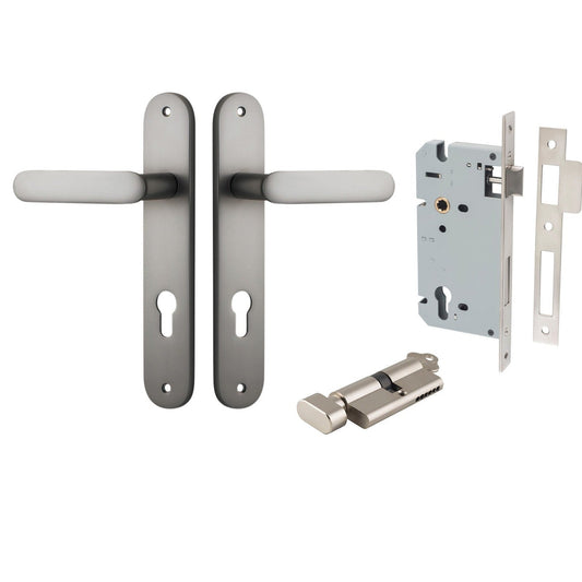 Iver Door Handle Bronte Oval Euro Pair Key/Thumb Satin Nickel Entrance Kit