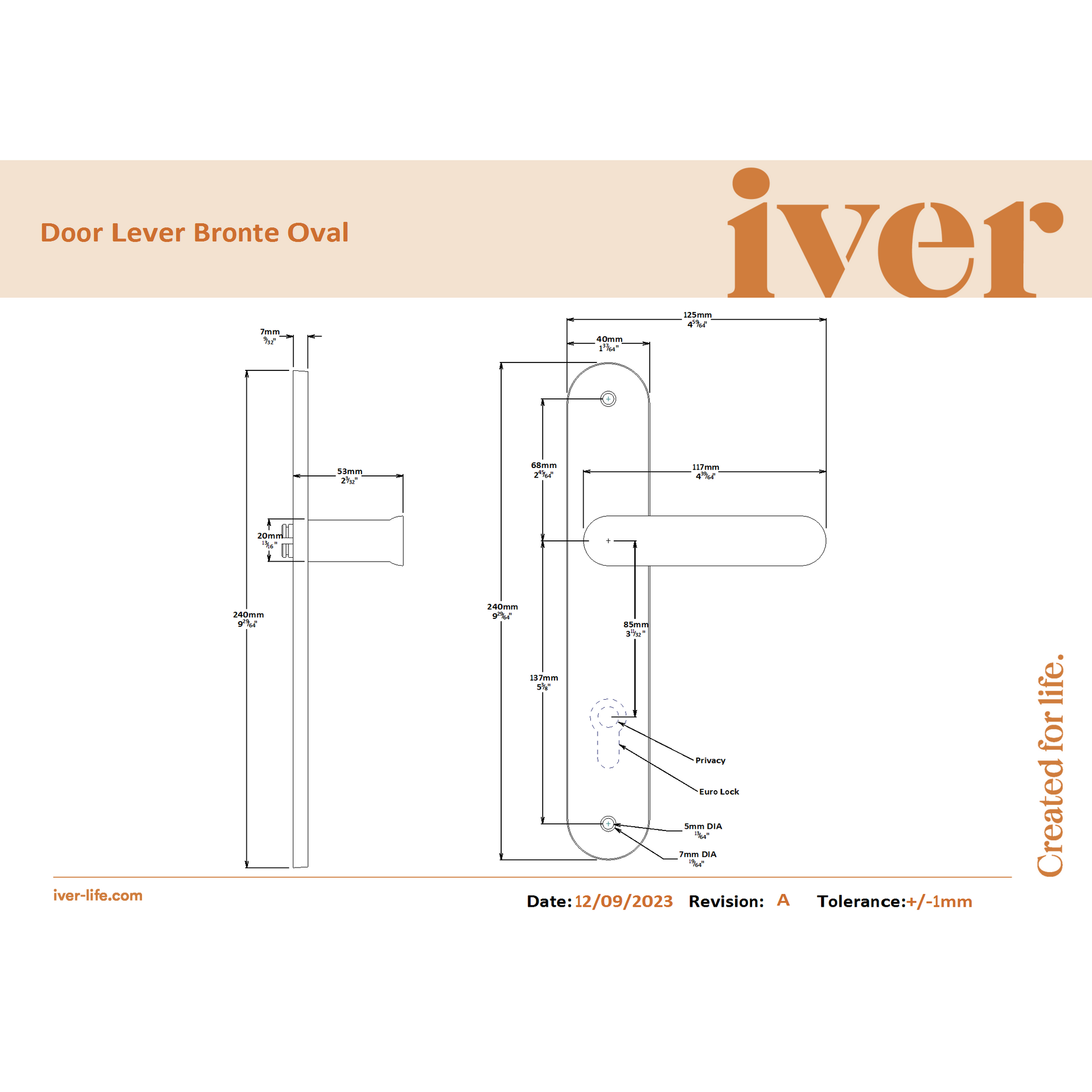 Iver Door Handle Bronte Oval Privacy Satin Nickel
