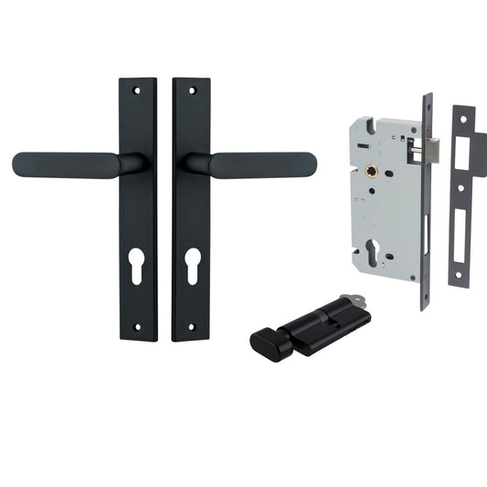 Iver Door Handle Bronte Rectangular Euro Pair Key/Thumb Matt Black Entrance Kit