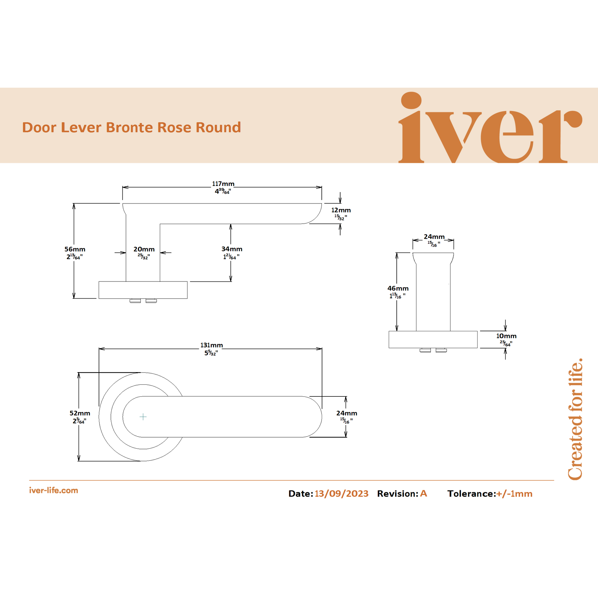 Iver Door Handle Bronte Rose Round Polished Chrome Passage Kit