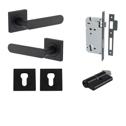 Iver Door Handle Bronte Rose Square Pair Key/Key Matt Black Entrance Kit