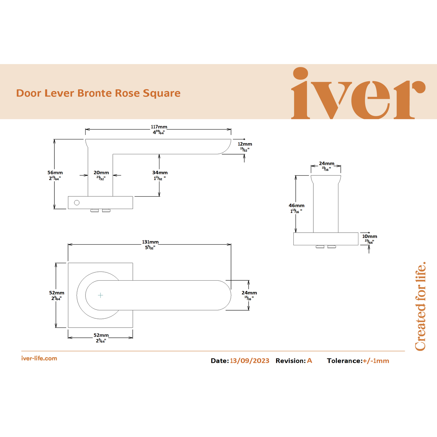 Iver Door Handle Bronte Rose Square Signature Brass Passage Kit