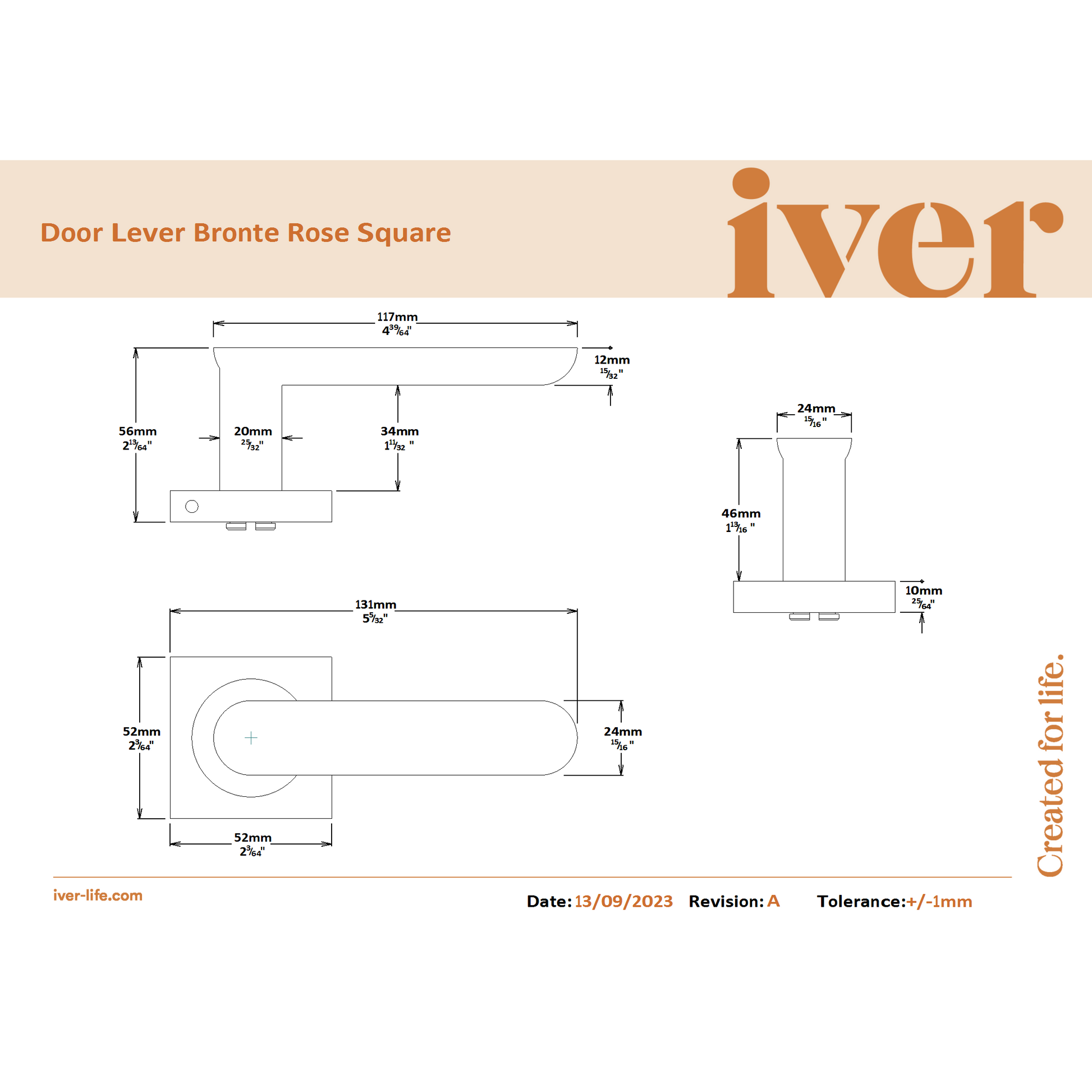 Iver Door Handle Bronte Rose Square Signature Brass Passage Kit