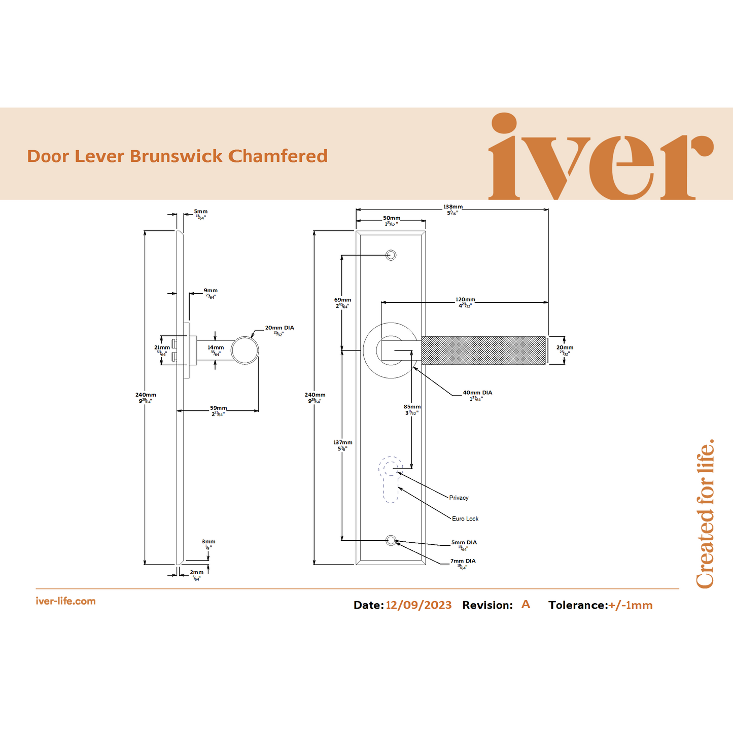 Iver Door Handle Brunswick Chamfered Latch Satin Nickel