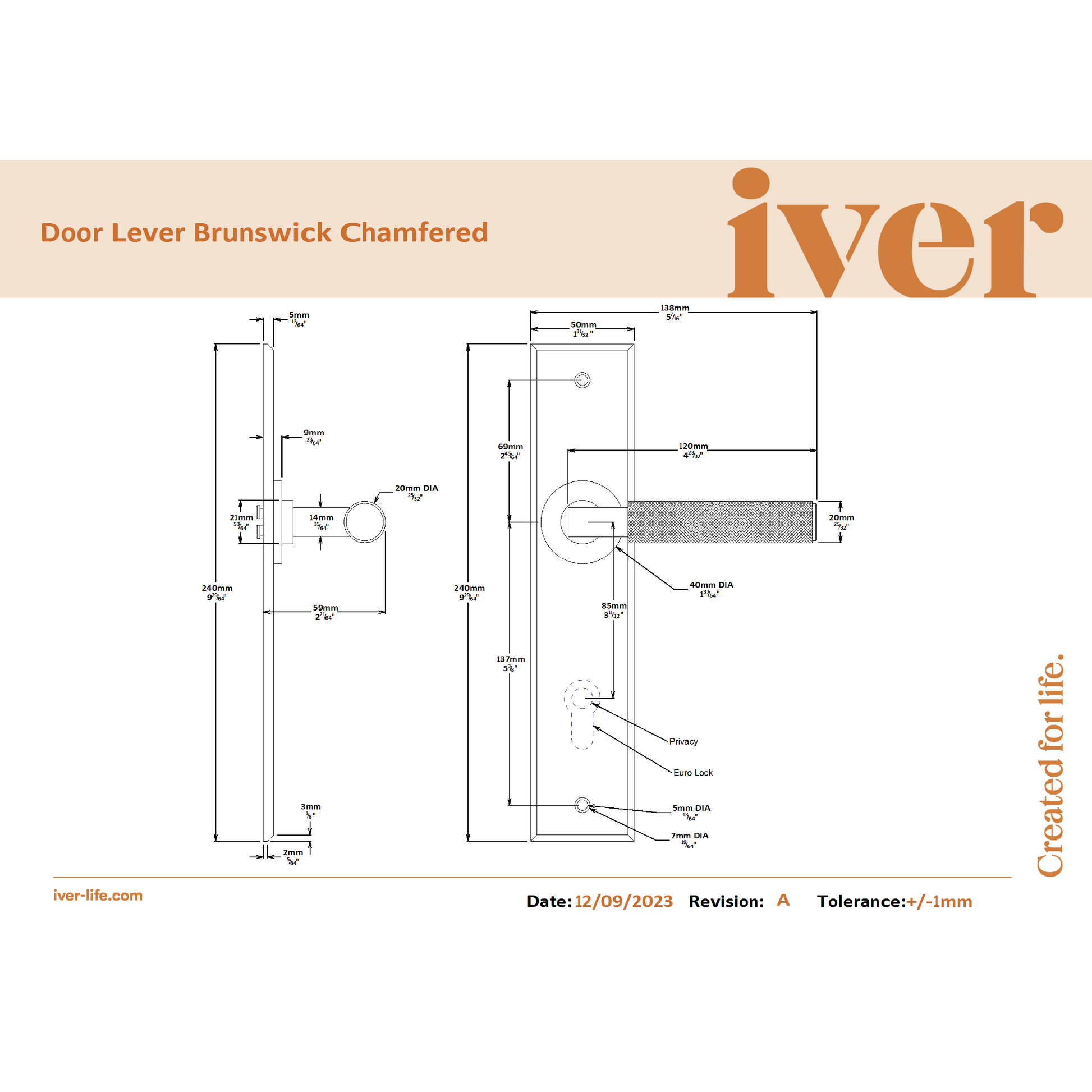 Iver Door Handle Brunswick Chamfered Latch Satin Nickel