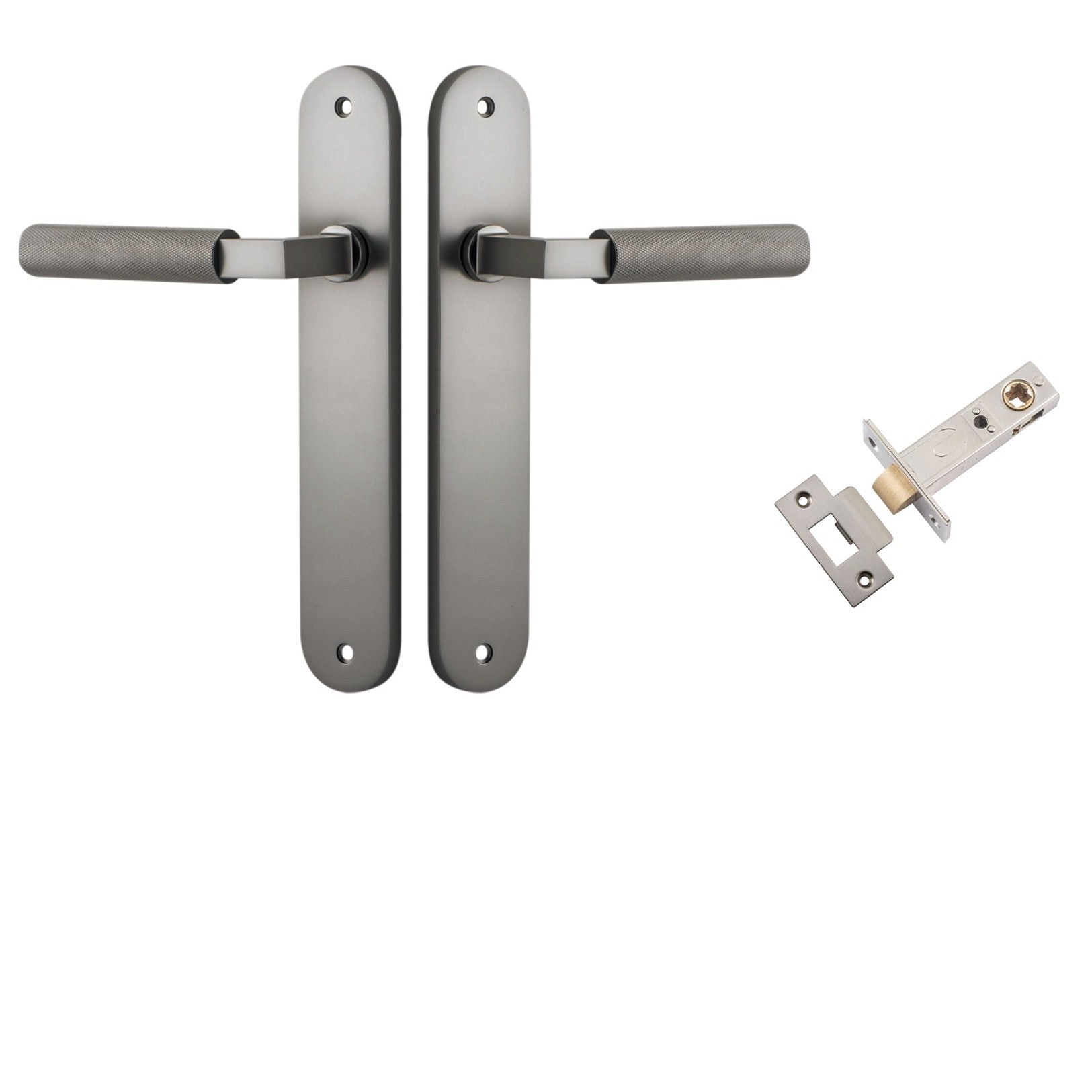 Iver Door Handle Brunswick Knurled Oval Satin Nickel Passage Kit