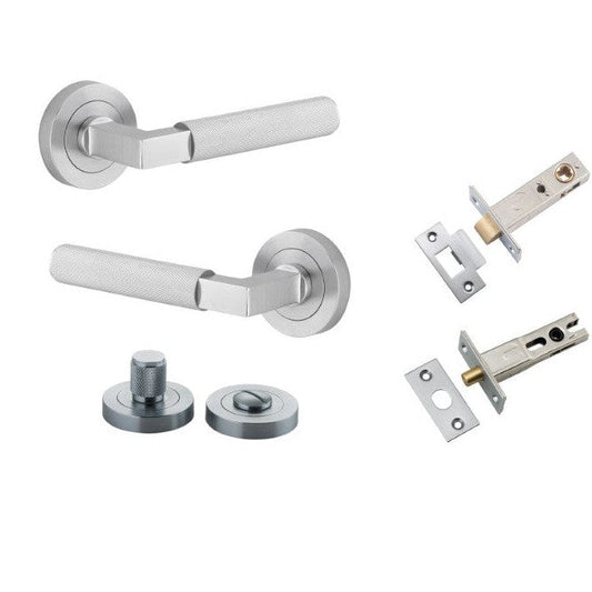 Iver Door Handle Brunswick Knurled Rose Round Brushed Chrome Privacy Kit