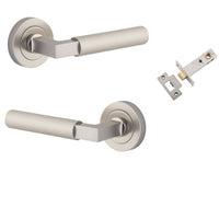 Iver Door Handle Brunswick Knurled Rose Round Satin Nickel Passage Kit
