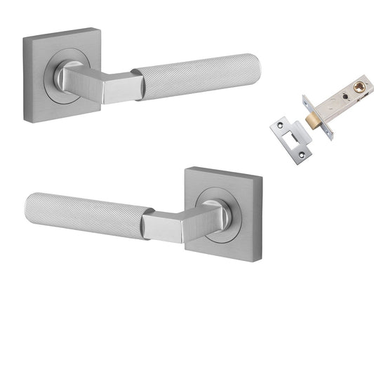 Iver Door Handle Brunswick Knurled Rose Square Brushed Chrome Passage Kit